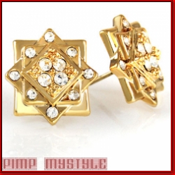 Square upon square layers of bling golden earrings