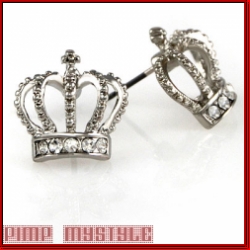 Silver rhodium crown royale earrings w/clear rhinestones