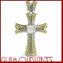 High End Large Yellow/Green Silver Clear Stone Cross