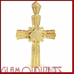 High End Large Full of Clear Stone Diamond in middle Gold Cross