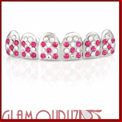 fullnes of ice rhodium plated pink/clear stones iced grill