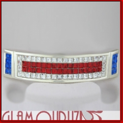 Sterling Silver Red, White & Blue Stones Grillz