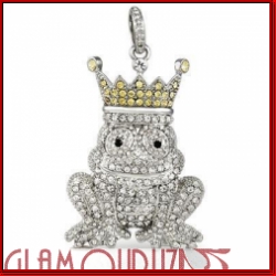 Frog with crown pendant full clear stones