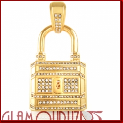 Lock with Key Hole Gold Pendant with Clear Stones