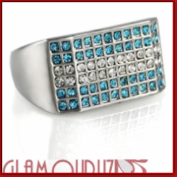 Silver Hip Hop Clear and Blue Stone Men Ring