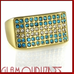 Gold Hip Hop Clear and Blue Stone Men Ring