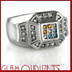 Silver Clear, Yellow, and Blue Stone Men Ring