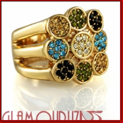 Nine Circular Stone Multi Color Stone Mens Gold Plated Ring