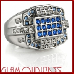 Clear and Blue Stone Mens Silver Ring