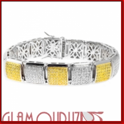Sterling Silver Micro Pave Yellow/ white Honey Comb Bracelet