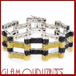 Sterling Silver Micro Pave Yellow/ Black Double Swagger Bracelet
