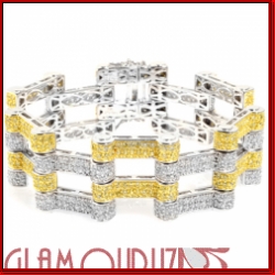 Sterling Silver Micro Pave Yellow/ White Double Swagger Bracelet