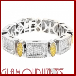 Sterling Silver Micro Pave Yellow/ White Sqaured Bracelet