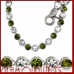 30 inches clear/green iced silver hip hop stone jean chain 8mm