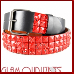 Black Leather Belt with dirty Red Studs 80s Belt