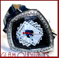 NAVY BLUE STRAPS ACE OF SPADE BLING DESIGNER WATCHES
