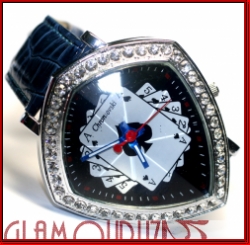 NAVY BLUE STRAPS ACE OF SPADE BLING DESIGNER WATCHES