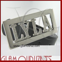 Custom Silver Plated Belt Buckle (Austrian Crystal Letters)