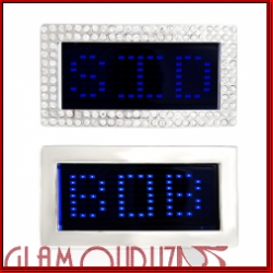 Silver and Iced Out Mini-Blue LED Scrolling Text Belt Buckle Com