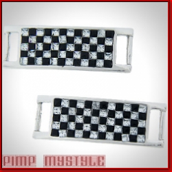 Checkered Black & Clear Stones Pair Of Silver Shoe Tags