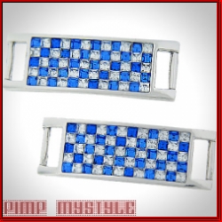 Checkered Blue & Clear Stones Pair Of Silver Shoe Tags