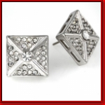 Iced silver rhodium x-marked square earrings