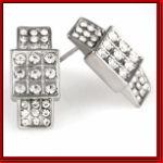 Silver rhodium rectangular square earrings