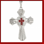 Large Silver Platinum w/Clear stone & red cross in middle Cross