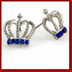 silver rhodium crown royale earrings w/blue rhinestones