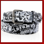 Black With White Texture and Stars Leather Belt