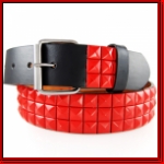 All Black w/Red Studs Leather Belt