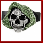 Hoody Skull With Clear and Green Stones