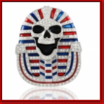 Silver Blue/Red Mummy Skull with Stones Belt Buckle