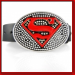 Rhinestone Superman Belt Buckle with Red Emblem and Clear Stones