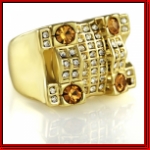 Gold Hip Hop Clear and Yellow Stone Men Ring