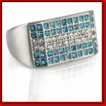Silver Hip Hop Clear and Blue Stone Men Ring