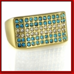 Gold Hip Hop Clear and Blue Stone Men Ring