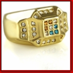 Gold Clear, Yellow, and Blue Stone Men Ring