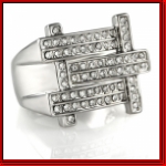 Criss Cross Design Silver Stone Men Ring