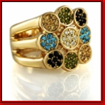 Nine Circular Stone Multi Color Stone Mens Gold Plated Ring