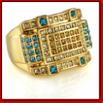 Blue, Yellow, and Clear Full Stone Mens Gold Ring