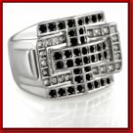 Clear and Black Stone Mens Silver Ring