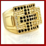 Clear and Black Stone Mens Gold Ring
