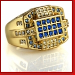Clear and Blue Stone Mens Gold Ring