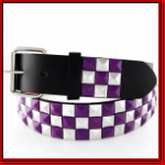 Silver & Purple Checkered Studs Black Leather Belt