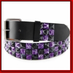 Black & Purple Checkered Paint Studs Black Leather Belt