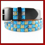 Blue/Grey/Yellow Dirty Painting Design Black Leather Belt