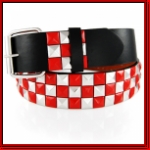Leather Red and Silver Metal Checkered Studs Belt
