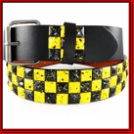 Black Leather Belt with dirty Yellow/Black Checkered Studs 80s B
