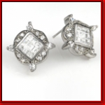 The clear cross-cut square rhinestone earrings